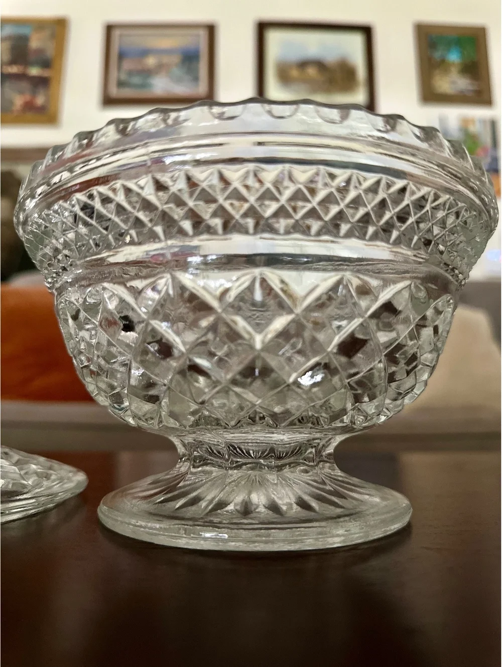 Vintage Anchor Hocking Wexford Clear Glass Pedestal Candy Dish Pointed Lid